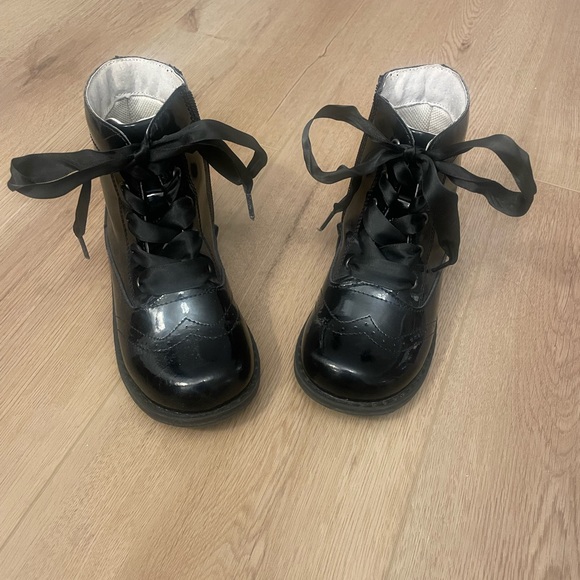 Black, lace up, side zip, girl boots - Picture 3 of 5